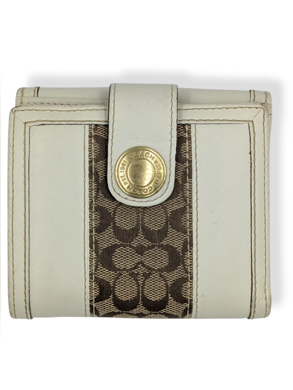 Coach Signature Stripe Jacquard Canvas & Leather Wallet Bifold Snap Vintage Y2K